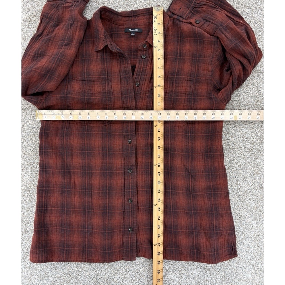 Madewell Oversized Double Layer Flannel Gauze Shirt Womens S Red Plaid Cover Up - Picture 8 of 12